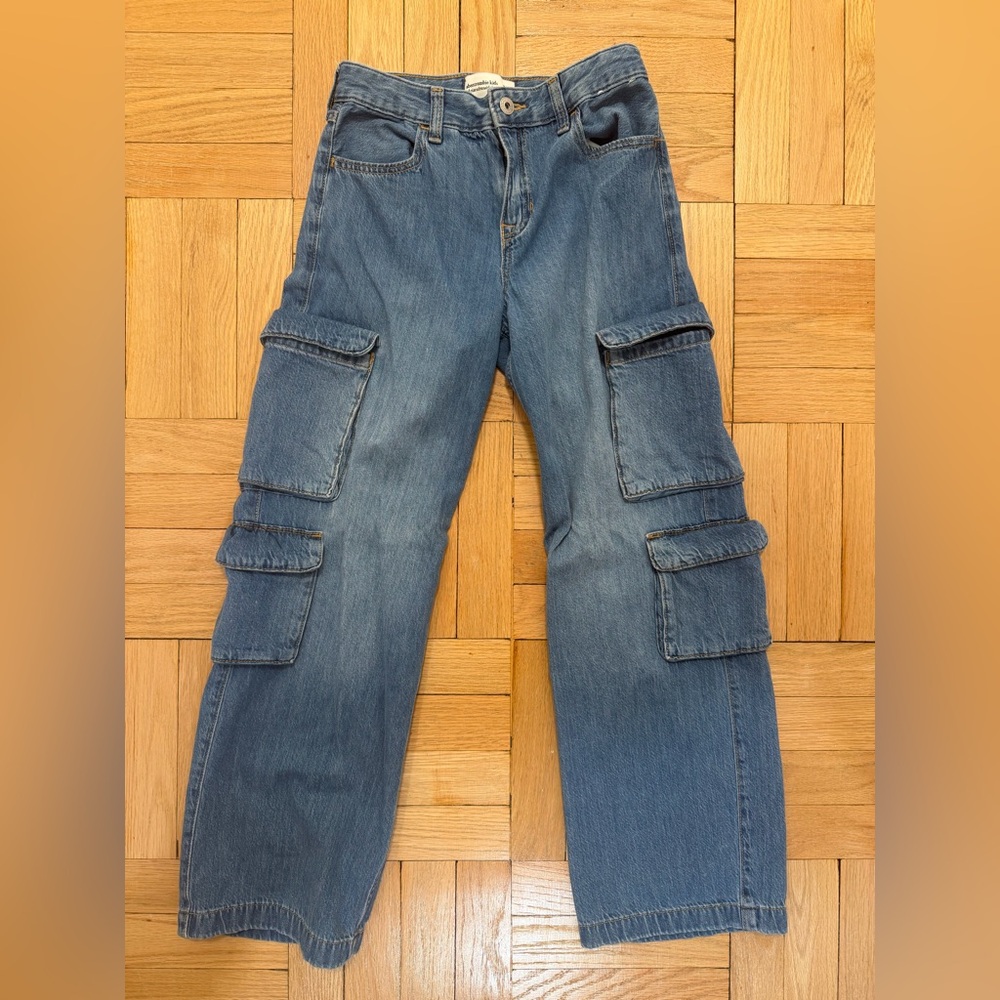 Abercrombie kids Girls' Denim Cargo Jeans in Medium Blue Age 13-14